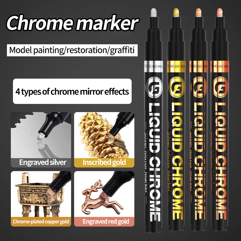 4 สีชุด 2.0 มม.กันน้ําสี Marker ปากกาถาวร Universal Plated Drawing refinish เงินทองแดง Rose Gold