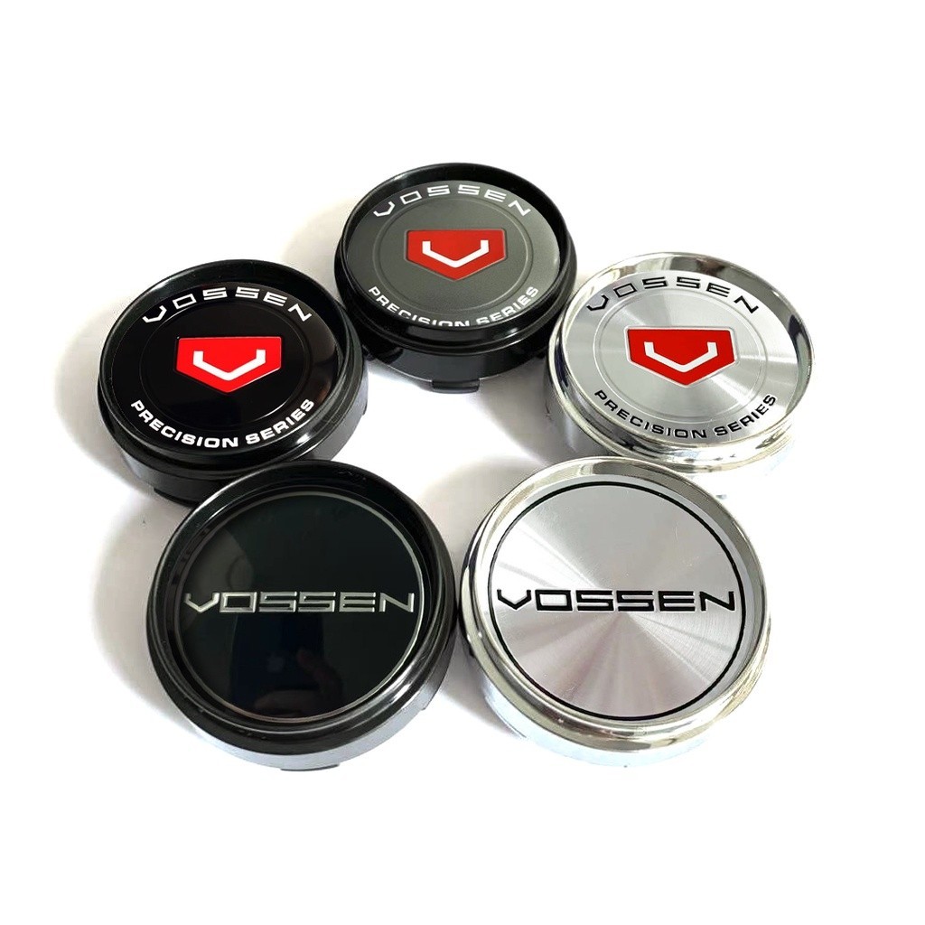 การปรับเปลี่ยนรถ 4 ชิ้น 66 มิลลิเมตร VOSSEN โลโก้สีดําเงินรถดัดแปลงศูนย์ล้อฝาครอบศูนย์สําหรับ VOSSEN