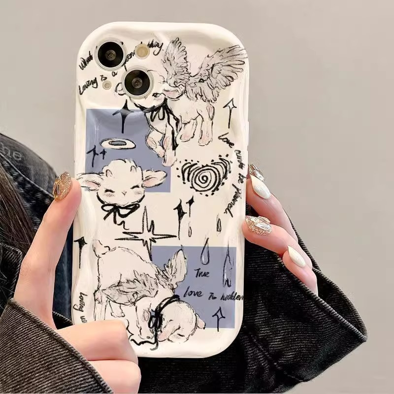 Sketchลูกแมวครีมกรอบโทรศัพท์มือถือกรณีสำหรับIPhone 11 13 14 15 12 Pro Max Sika 7 8 14 15 Plus X XR XSสูงสุด 12 13 Mini