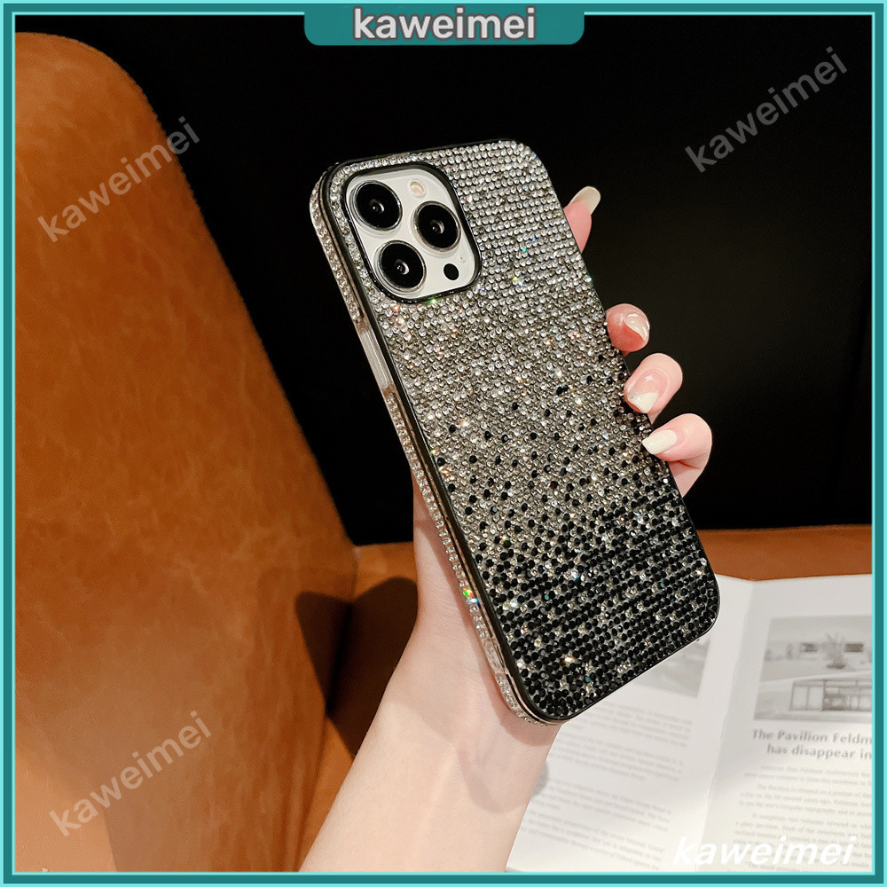Bling Gradient เพชรปกหลังเคสโทรศัพท์สําหรับ iPhone 16Plus 16 Pro Max 15 14 Plus 13 Pro 12 Mini 11 Xs Max 6/7/8 Plus Glitter Rhinestone กรอบ
