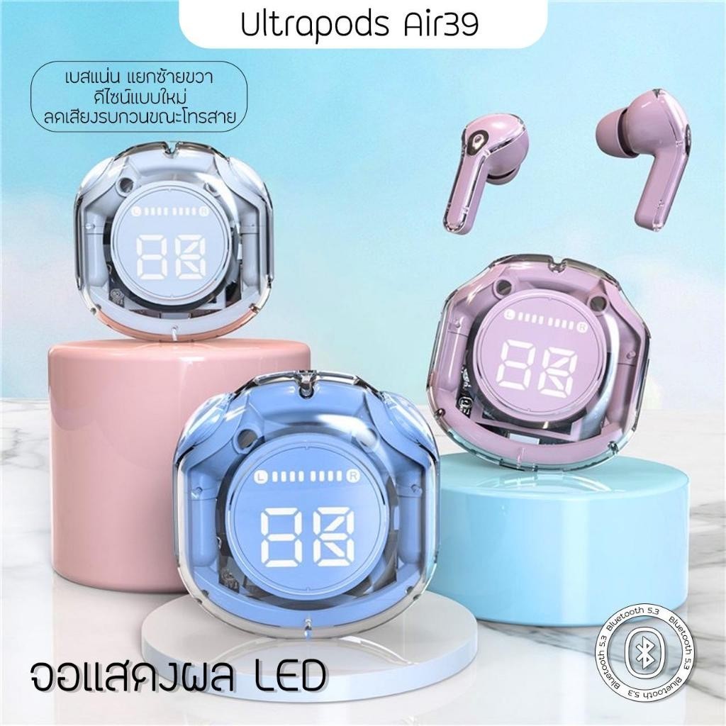 TWS HK-6 หูฟังไร้สาย บลูทูธ 5.3 จอแสดงผล LED พร้อมเคสชาร์จไร้สาย ควบคุมแบบสัมผัส ไมโครโฟนในตัว สีคริสตัลใส หูฟังกีฬา