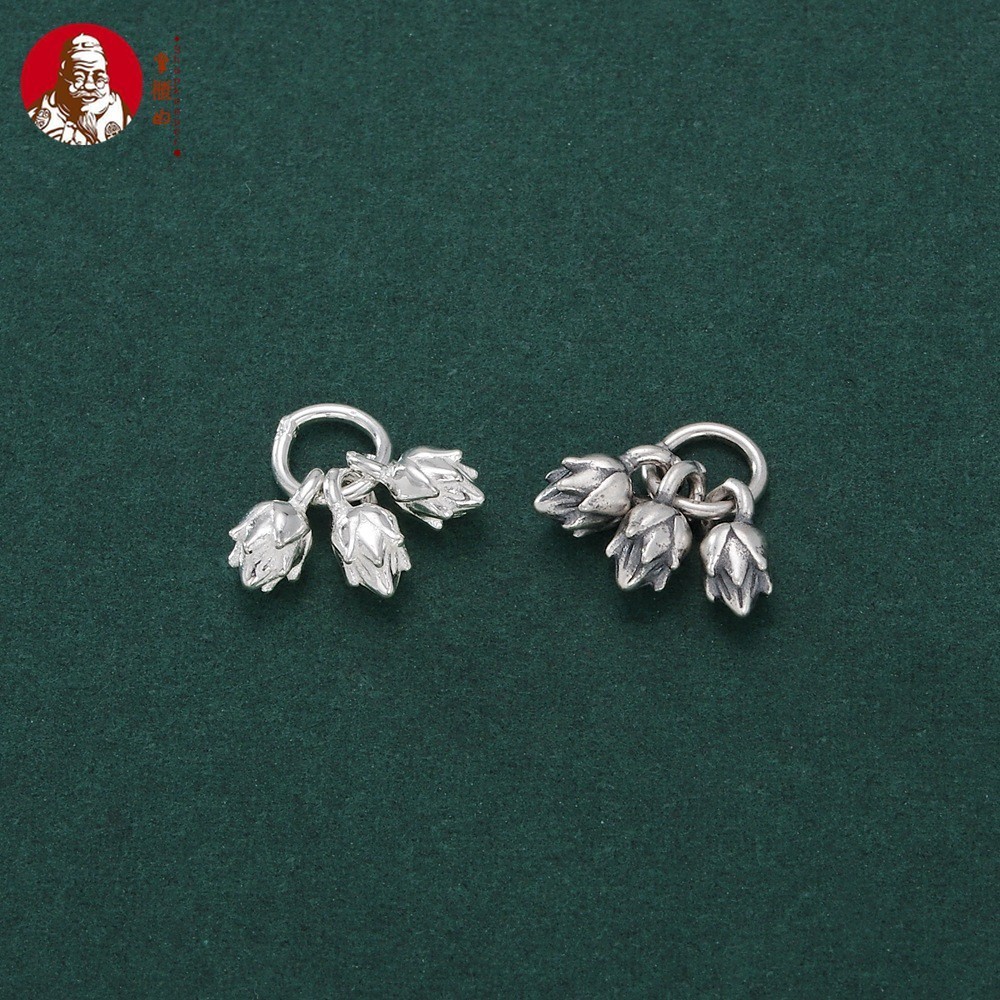 จี้เงินสเตอร์ลิง S925 รูปดอกตูม ขนาดเล็ก แฮนด์เมด DIY สําหรับทําสร้อยข้อมือ เชือกถัก