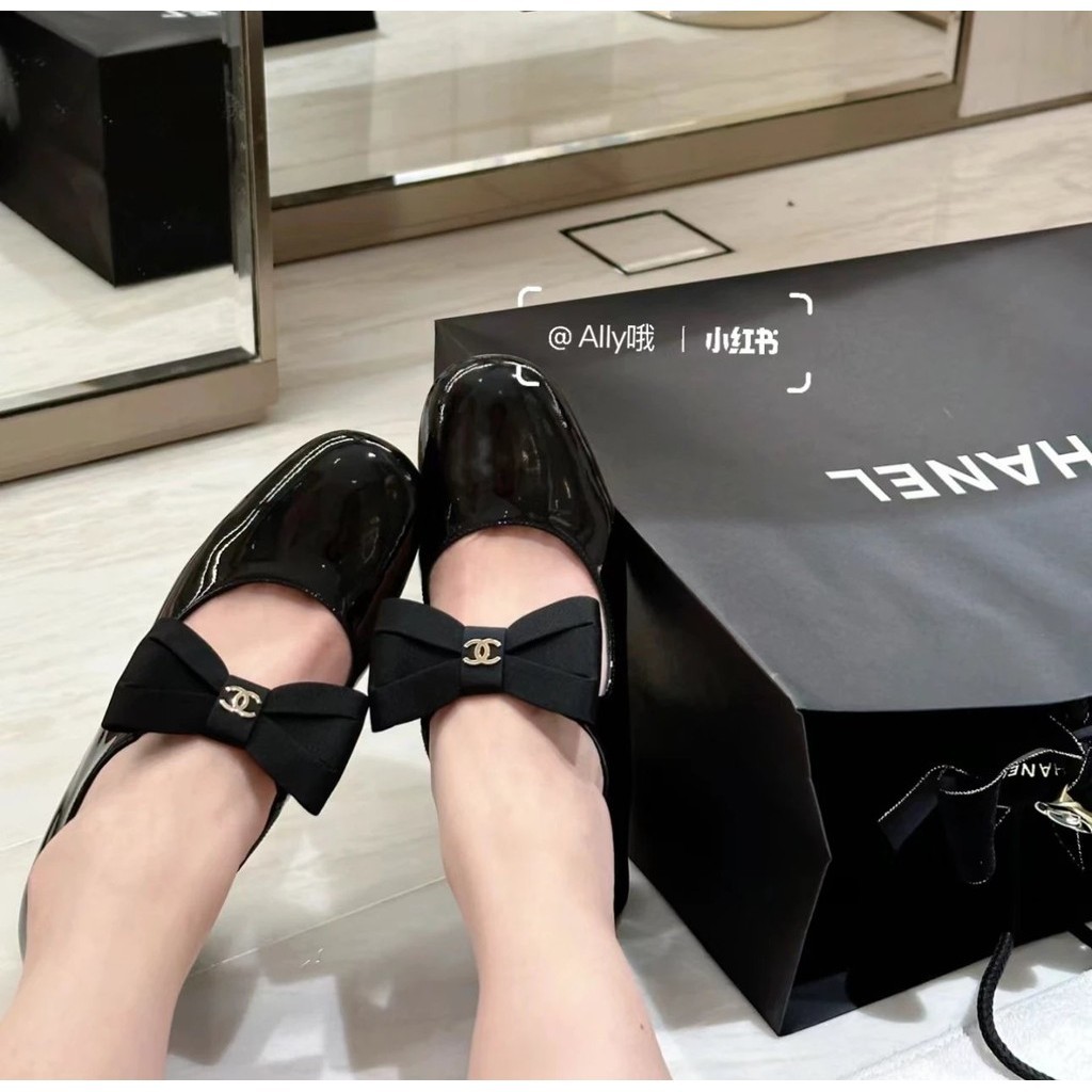 Aaa+[เวอร์ชั่นตู้] ch @ el Chanel 24c รองเท้าแมรี่เจน หนังวัวแท้ สไตล์ชาแนล สําหรับผู้หญิง 2024