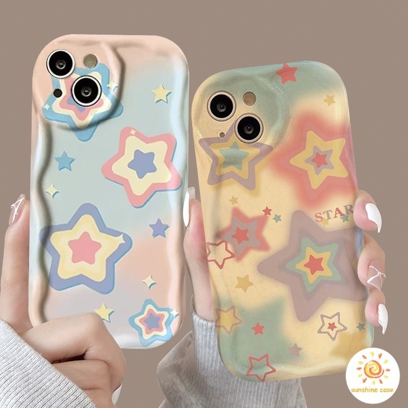 [ส่วนลด] รูปแบบดาวที่มีสีสันน่ารักกรณีโทรศัพท์กรณีนุ่ม เคส ไอโฟน 11 For iPhone12 13 15 Pro MAX X XS XR XS 6 7 8 Plus SE