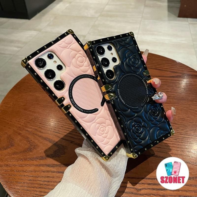เคสโทรศัพท์มือถือแบบนิ่ม กันกระแทก ลายดอกกุหลาบ พร้อมที่ชาร์จแม่เหล็ก สําหรับ Samsung Galaxy Ultra S24 S23 S22 Ultra S21 Plus S20 A32 A12 A02S