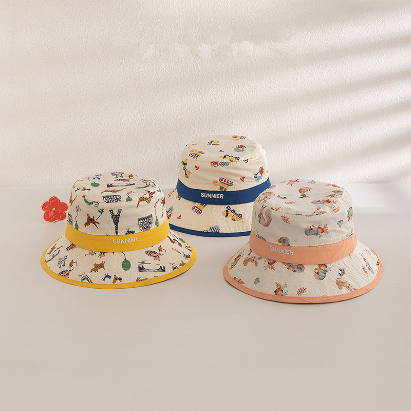 หมวกบักเก็ต กันแดด พิมพ์ลายการ์ตูน แบบแห้งเร็ว สไตล์เกาหลี เหมาะกับฤดูร้อน สําหรับเด็ก - รูปที่ 3