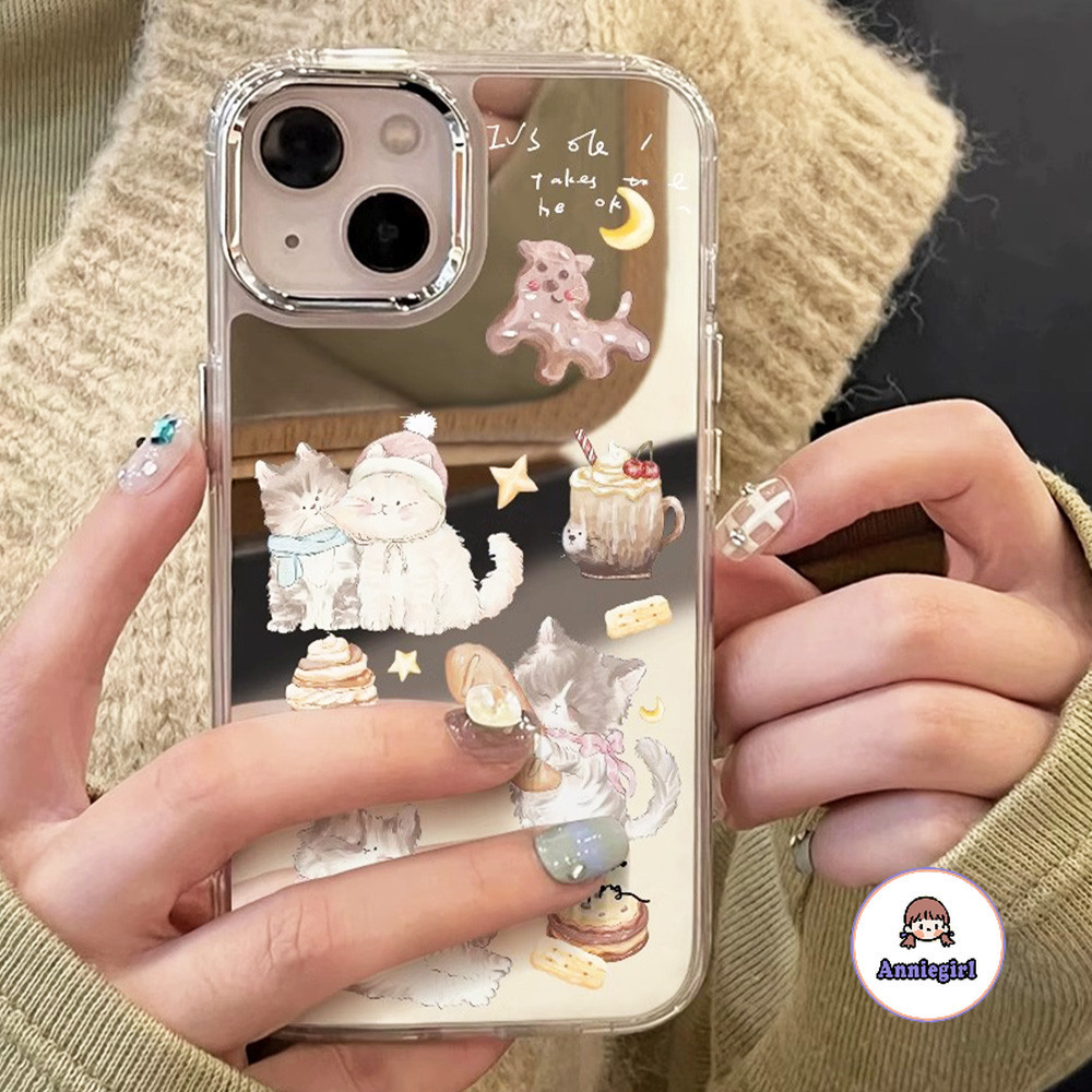 เคสโทรศัพท์มือถือกระจก กันกระแทก ลายแมวน่ารัก สําหรับ Iphone 11 13 14 Pro Max 12 15 Promax XS XR 7 8Plus