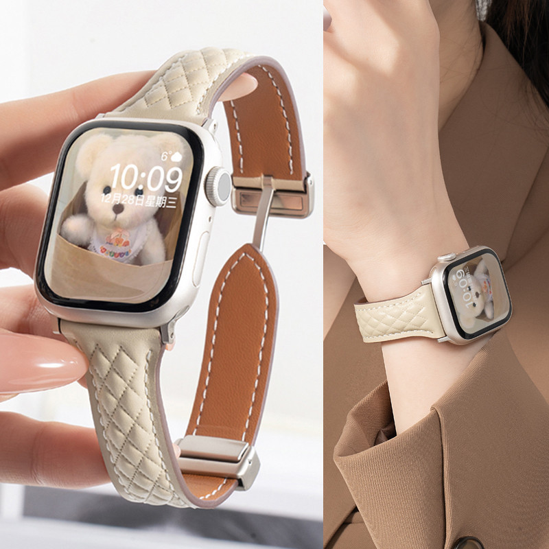 สายนาฬิกาข้อมือหนังแท้ หัวเข็มขัดแม่เหล็ก สําหรับ Apple Watch Ultra 9 8 7 6 SE 5 4 3 2 1 ขนาด 38 40 41 มม. 42 44 45 49 มม.