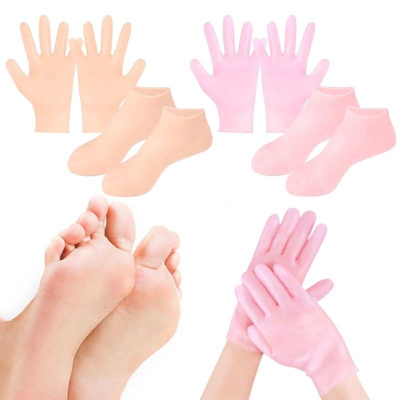 ถุงเท้าซิลิโคนขัดผิว และถุงมือกันลื่น และถุงเท้าสปามือ และเท้า ให้ความชุ่มชื้น สําหรับดูแลเท้า และมือ