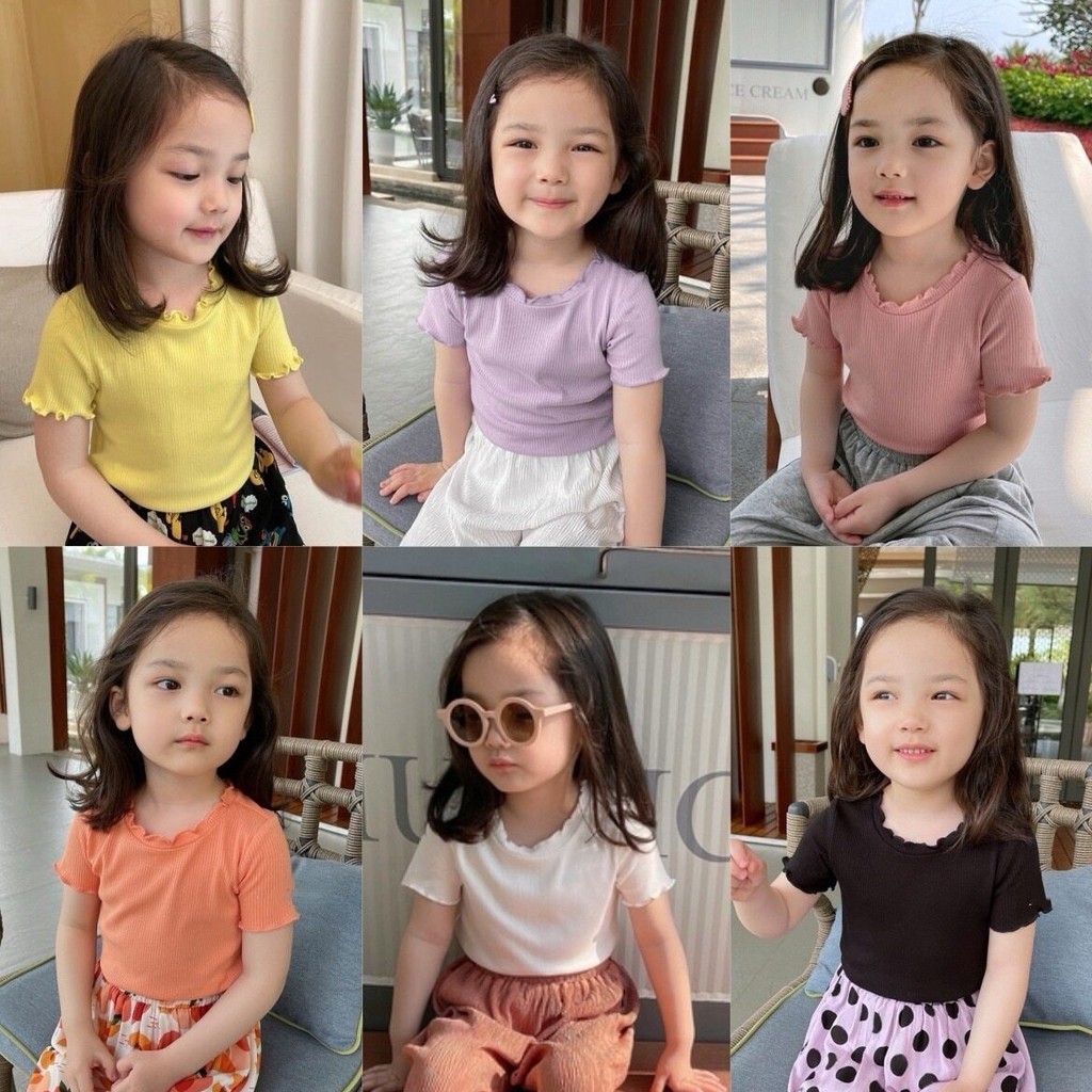 PRETTY BABY พร้อมส่ง เสื้อยืดเด็กผู้หญิง เสื้อแขนสั้น ผ้าร่องใส่สบาย Size 80-140(1126)