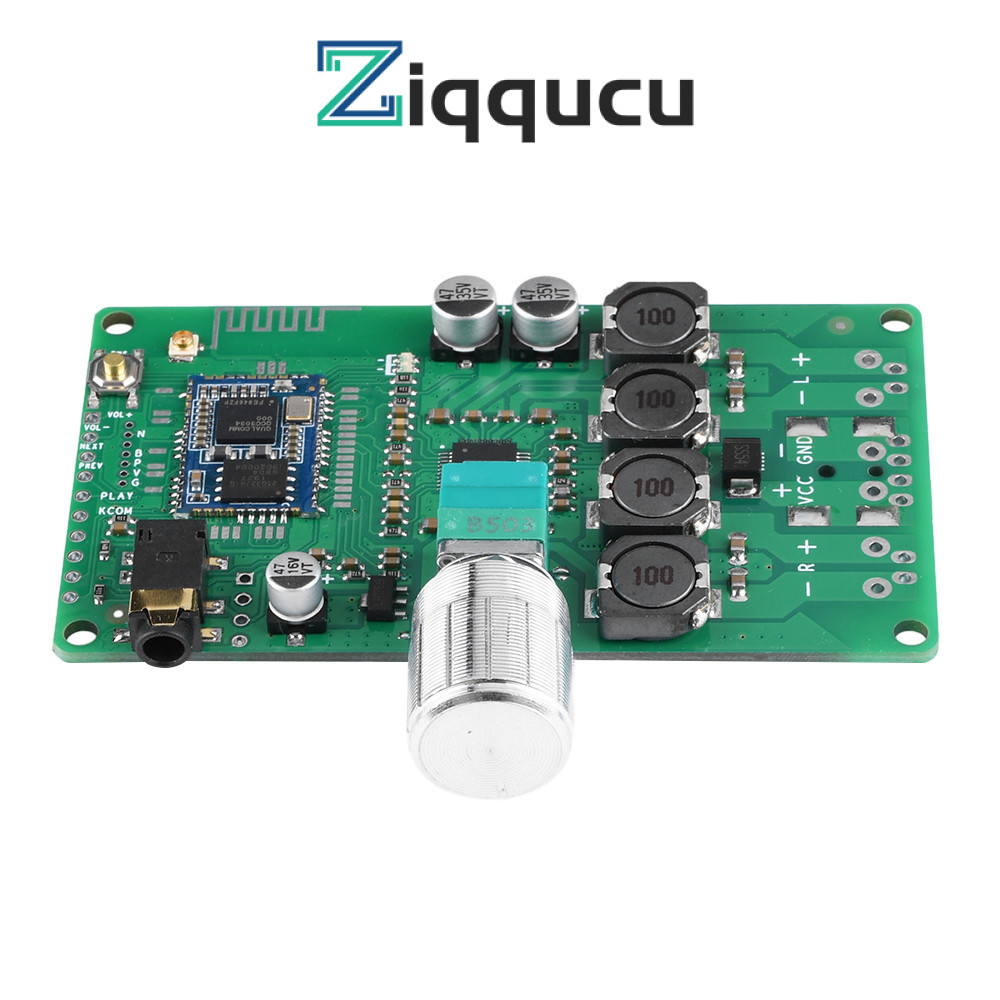 Ziqqucu EQ บอร์ดโมดูลขยายเสียงบลูทูธ 5.1 Qualcomm QCC3034 ปรับได้ ไม่ต้องโทร พร้อม AUX 2x10W 20W