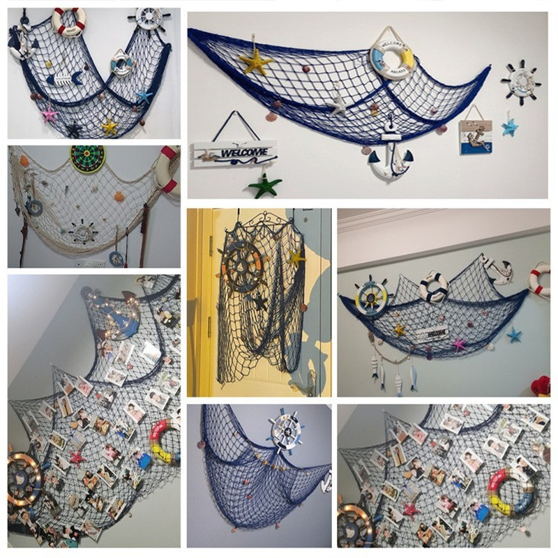 พร็อพตาข่ายนางเงือก DIY ตาข่ายตกปลา สําหรับแขวนตกแต่งงานปาร์ตี้ ชายหาด - รูปที่ 2