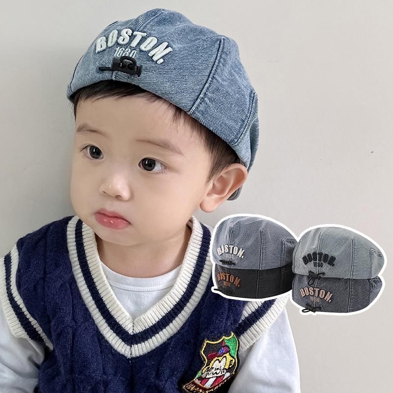 หมวกเบเร่ต์ยีนลําลอง ปักลายตัวอักษร แฟชั่นสไตล์เกาหลี สําหรับเด็กผู้ชาย และเด็กผู้หญิง