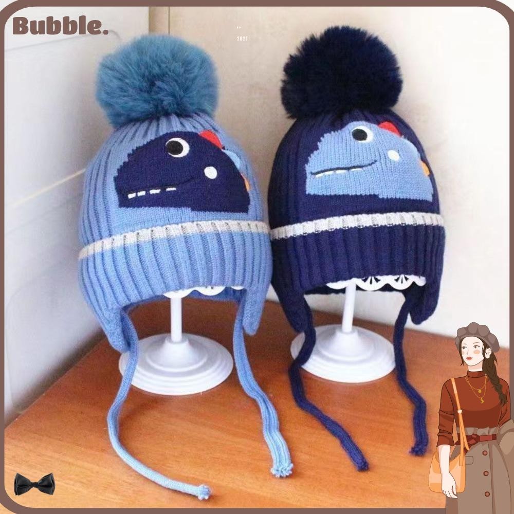 Bubble หมวกไหมพรมถัก ลายการ์ตูนไดโนเสาร์ ขนเฟอร์ น่ารัก ฤดูหนาว สําหรับเด็กผู้ชาย
