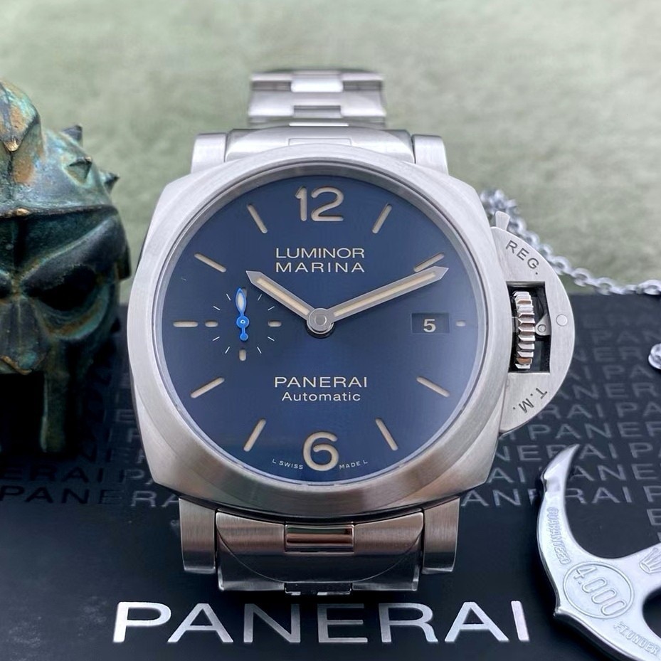 Panerai/pam01028 LUMINOR1950 สายนาฬิกาข้อมือเหล็ก สีฟ้า สําหรับเล่นกีฬา