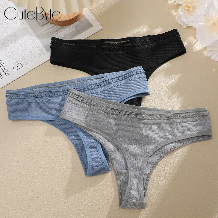 Cutebyte กางเกงชั้นในจีสตริง ผ้าฝ้ายแท้ เอวต่ํา ระบายอากาศ แต่งลูกไม้ ลายดอกไม้ เซ็กซี่ สําหรับผู้หญิง