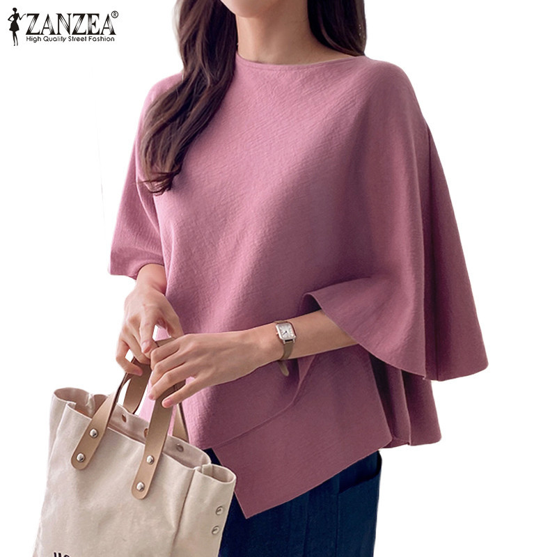 Zanzea Celmia เสื้อเบลาส์ลําลอง คอกลม แขน 3/4 ทรงหลวม สําหรับผู้หญิง