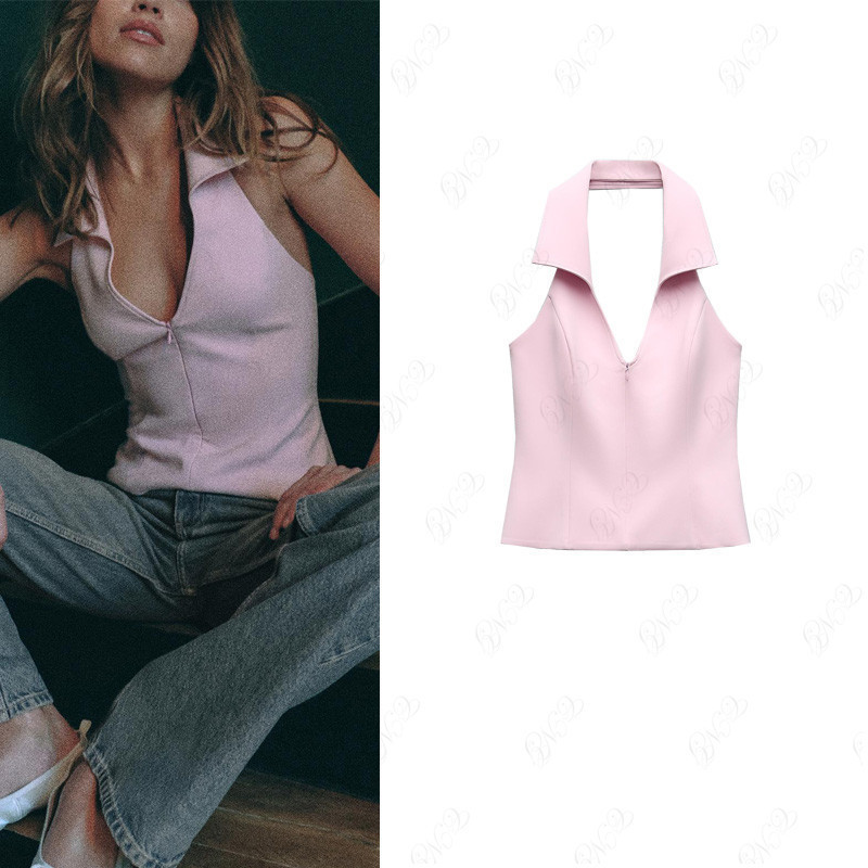 Zara ฤดูร้อนสไตล์ใหม่อเมริกันหวานเผ็ดสไตล์halterกลับslim-fit Slimmerดูเสื้อสไตล์Halter Collar Top 2796777