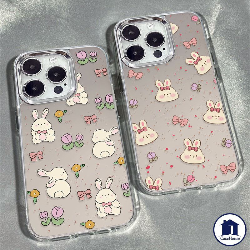 ส่งจากไทย กระต่ายน่ารัก ดอกไม้สด เคสปุ่มชุบหรูหรา เข้ากันได้สำหรับiPhone 13 15 12 11 14 Pro Max 7 8 Plus XR X XS Max