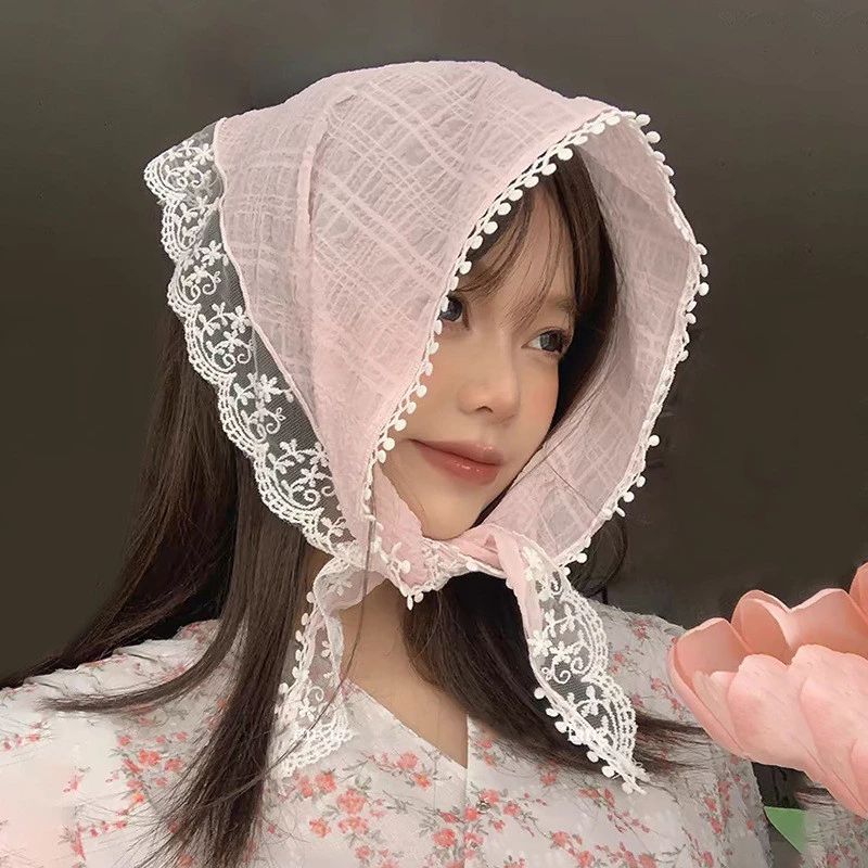 ผ้าพันคอผ้าคาดศีรษะแต่งลูกไม้ทรงสามเหลี่ยม