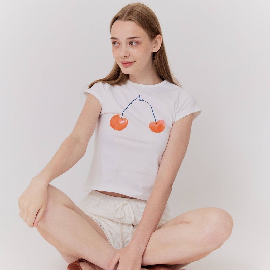 (กรุงเทพจัดส่งสินค้า)MAO Shop Cherry Printed Baby Tee สะดวกสบายและหลวม