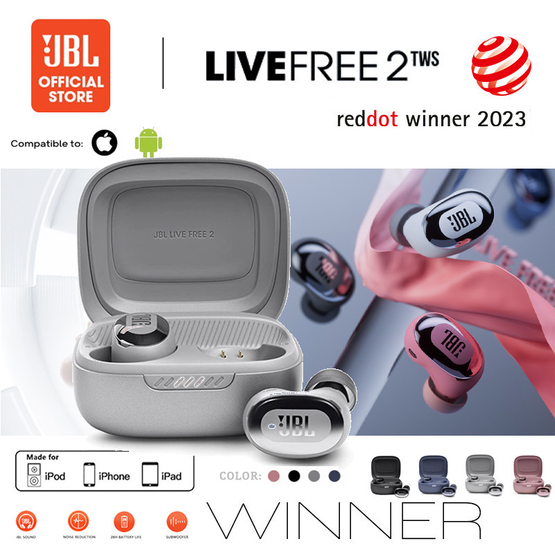ผู้ขายในท้องถิ่น_JBL Live Free 2 TWS In-Ear True Wireless Noise-cancelling Earbuds Built-in Mic แท้จริง Headphones