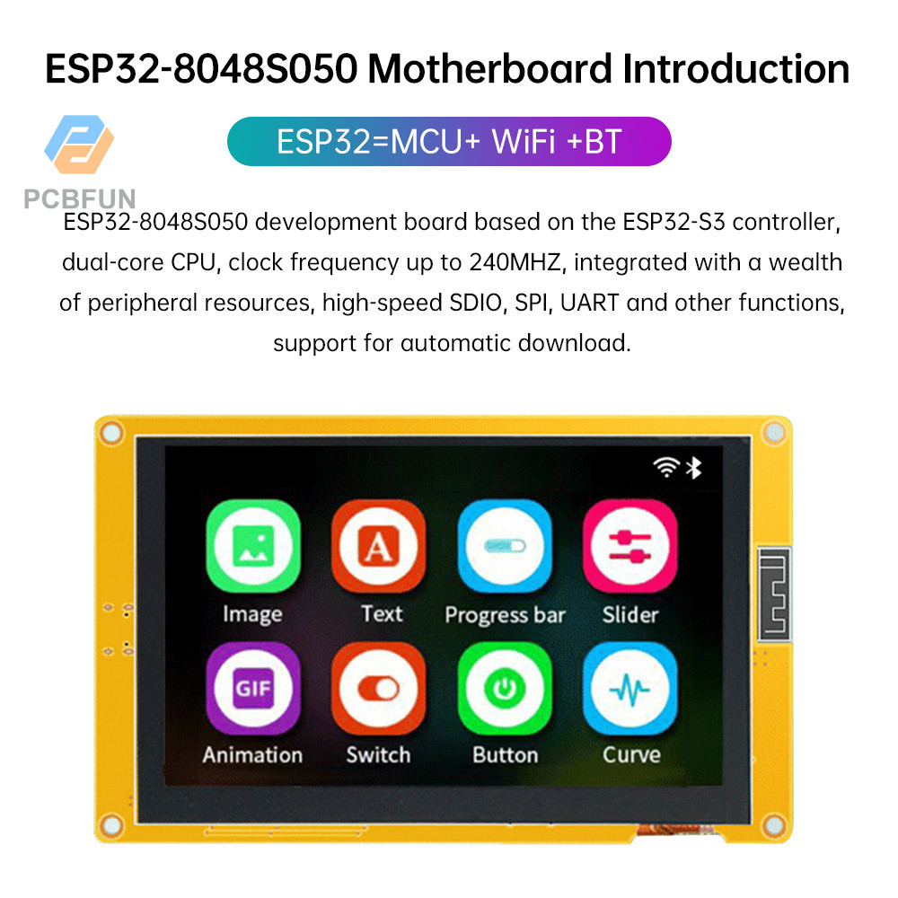 บอร์ดพัฒนา Pcbfun ESP32-S3 WIFI BT พร้อมหน้าจอแสดงผลขนาด 5 นิ้ว/7 นิ้วอินเทอร์เฟซ Type C (ไม่มีเคส)