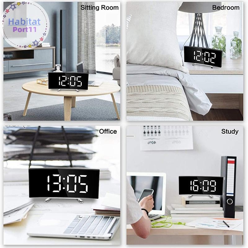 HabitatPort 7 นิ้วนาฬิกาปลุกดิจิตอลโค้งหรี่แสงได้ Led อิเล็กทรอนิกส์นาฬิกาตั้งโต๊ะดิจิตอลขนาดใหญ่หมายเลขนาฬิกาตั้งโต๊ะ th
