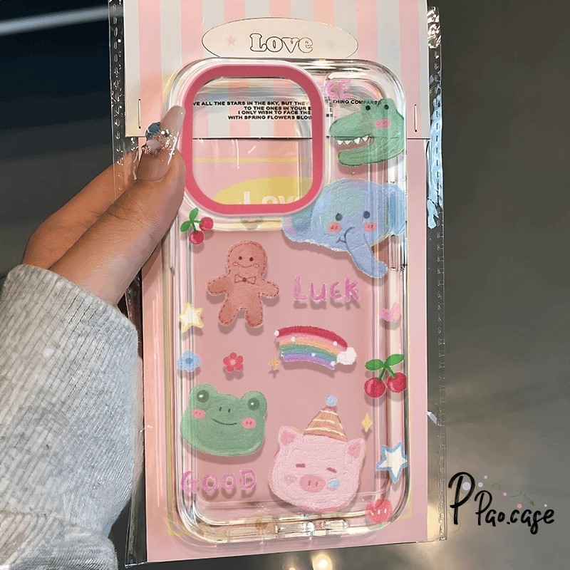 เคส IPhone 12 15 11 13 14 Pro Max X XS Max XR 6 6s 7 8 Plus SE 2020 เคสลายการ์ตูนสัตว์น่ารักสีรุ้งเชอร์รี่