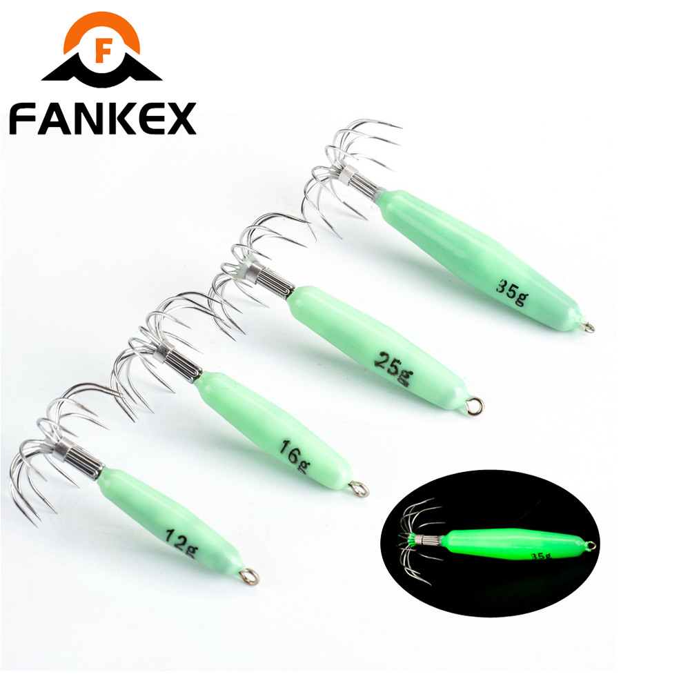 12g-35g Luminous Squid Hook Barbless Fishing Hook ปลาหมึก Octopus Hook ตกปลาทะเล Luminous Fish Hook 