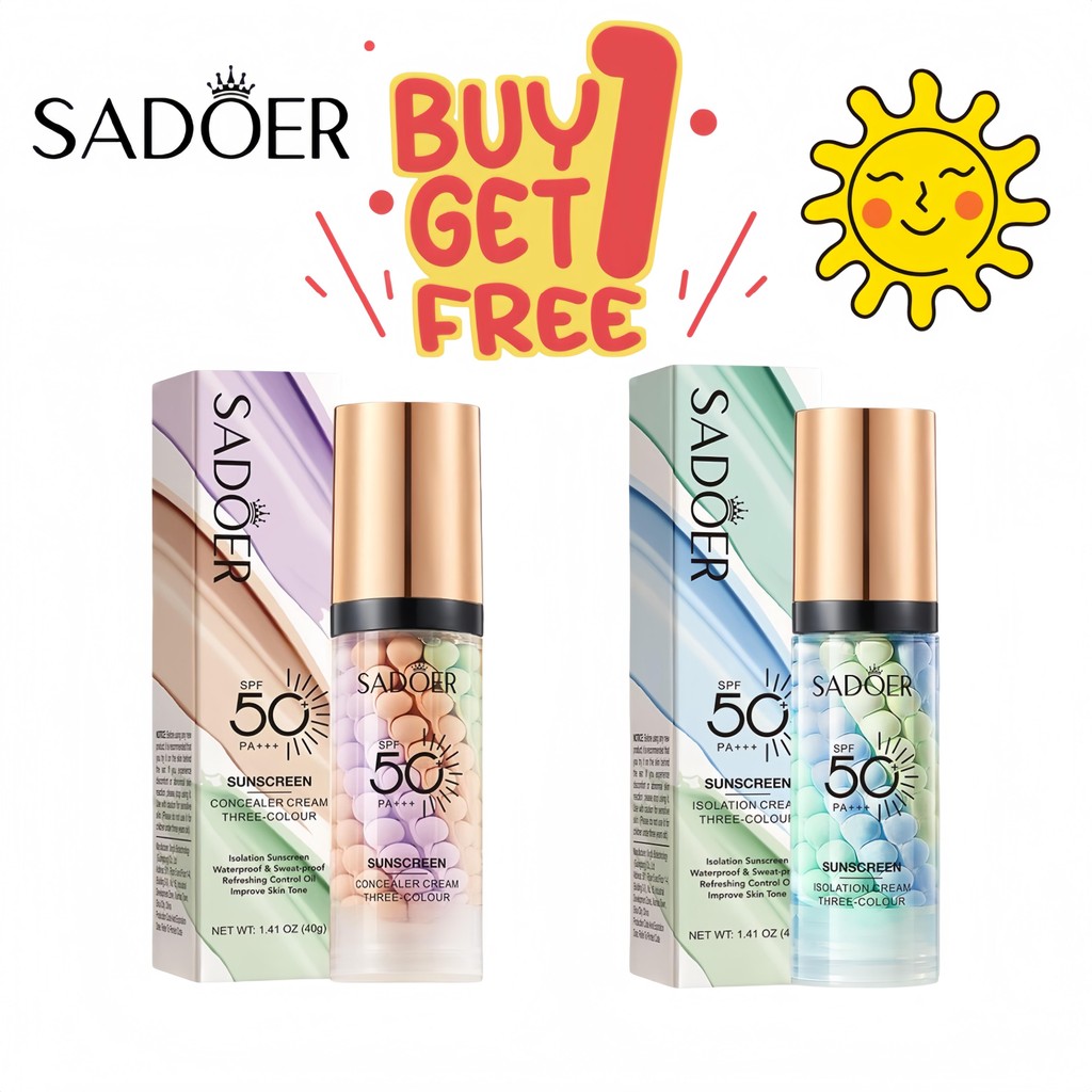 SADOER เซื้อ 1 แถม 1 ฟรี ครีมกันแดด 50SPF ไพรเมอร์แต่งหน้า Sadoer ไพรเมอร์แต่งหน้าสามสี ครีมกันแดดไอ