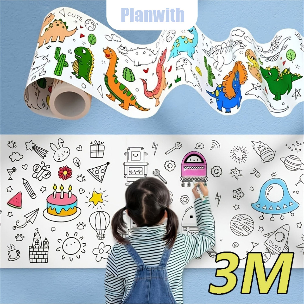 Planwith 3 เมตรโปสเตอร์ระบายสียักษ์ ภาพระบายสี ยักษ์ กระดาษระบายสีแผ่นใหญ่ การออกกำลังกายความรู้สึกสี ลวดลายน่ารัก