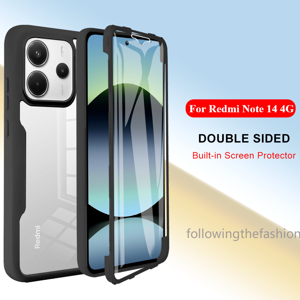 สําหรับ Xiaomi Redmi หมายเหตุ 14 4G Redmi หมายเหตุ 14 Note14 Note14Pro 4G 5G 2025 เคสโทรศัพท์ 360° อะคริลิคสองด้านป้องกันเต็มรูปแบบพร้อมการป้องกันเลนส์กล้องฝาครอบกันกระแทก
