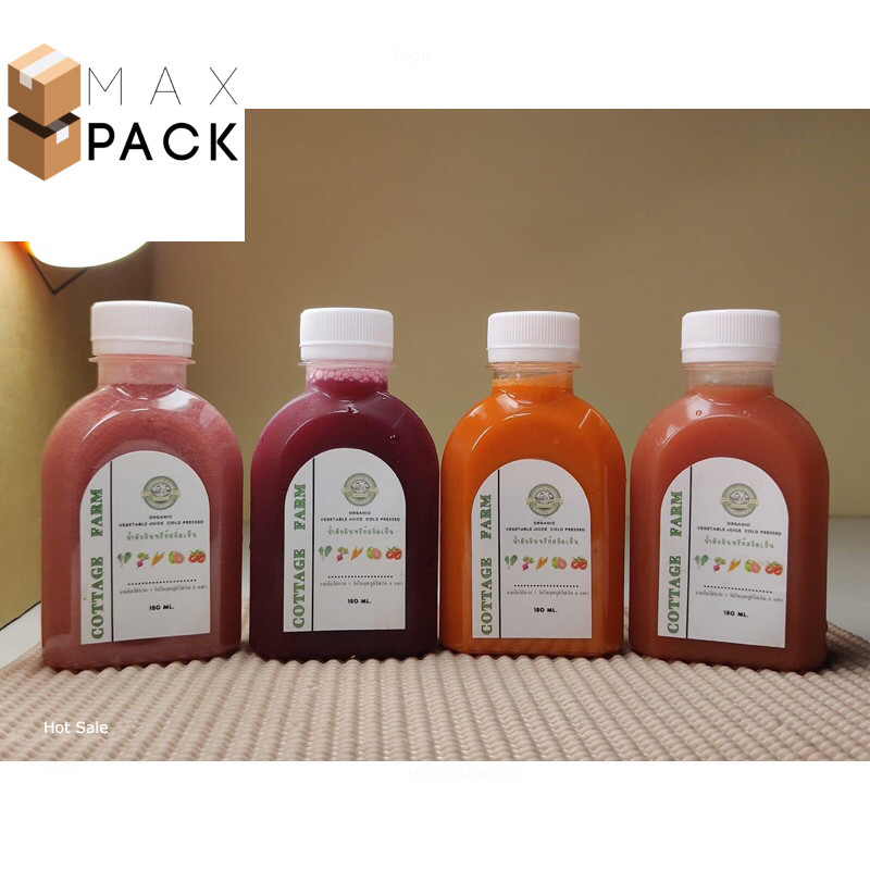 100 ใบ ขวดพลาสติกใส PET  150 cc 220 cc 250 cc แบนโค้ง Maru