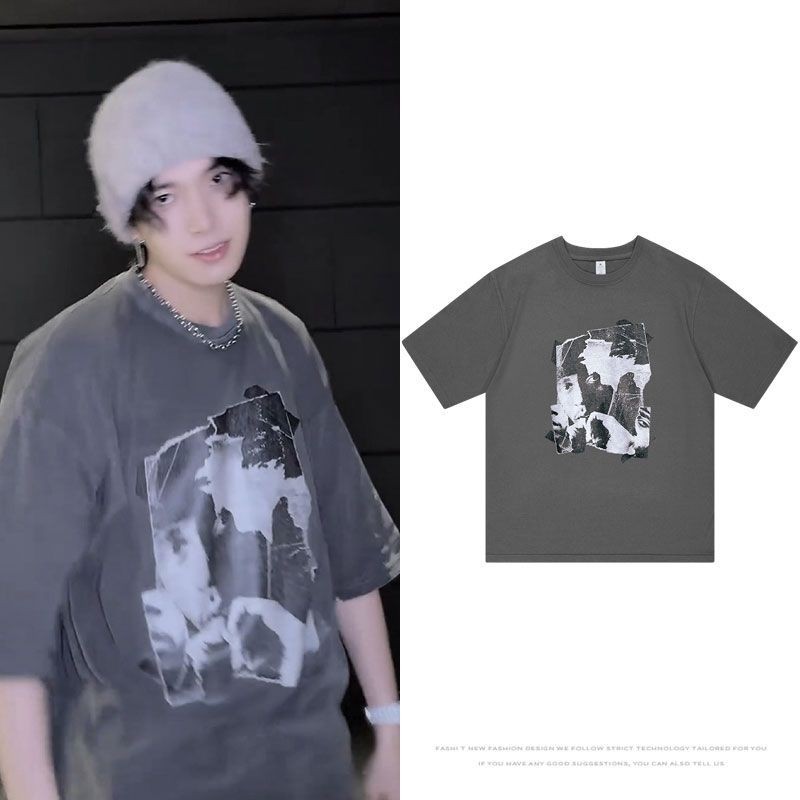 พิเศษ ENHYPEN Li Xicheng เสื้อยืดแขนสั้นสไตล์เดียวกัน Li Xicheng March Dance Practice Room เสื้อผ้าผ