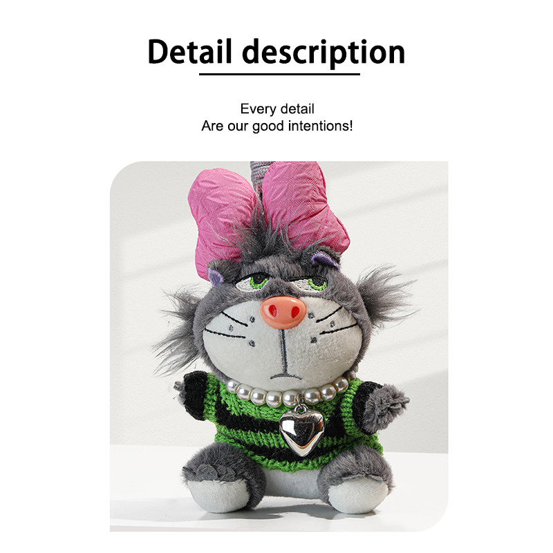 Evertoner Girls Cute Blue Dress Bow Lucifer Cat Plush Doll Key Chain จี้ห้อยกระเป๋า