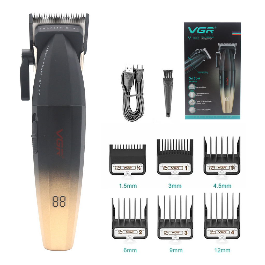 Vgr V-003 ปัตตาเลี่ยนตัดผมเซรามิค 9000 RPM อินเตอร์เฟซ USB โลหะ แบบมืออาชีพ สําหรับตัดผมผู้ชาย