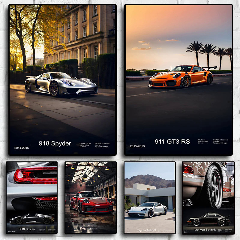 Pop Turbo super หรูหรากีฬารถโปสเตอร์ความงาม 911 GT3 RS ล้อผ้าใบพิมพ์สําหรับ Wall Art ภาพจิตรกรรมฝาผนังบ้านโรงรถตกแต่งห้อง UW6I