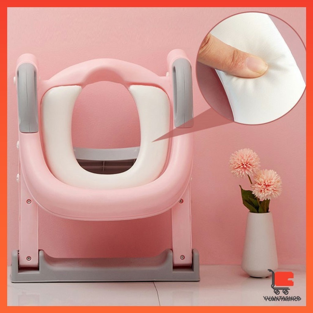 บันไดชักโครก ที่นั่งรองชักโครก เบาะนุ่ม ฝึกขับถ่ายสำหรับเด็ก พร้อมส่งสินค้าแม่และเด็ก Children's toilet ladder