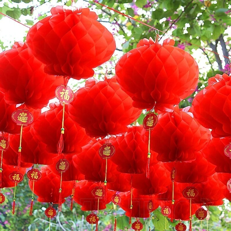 โคมไฟกระดาษ สีแดง สไตล์จีน สําหรับแขวนตกแต่งเทศกาลตรุษจีน ปีใหม่ ฤดูใบไม้ผลิ งานแต่งงาน