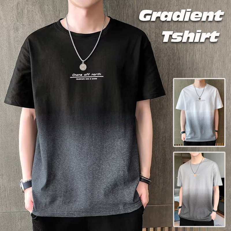 ใหม่ เสื้อยืดแขนสั้น ไล่โทนสี พิมพ์ลาย Baju Lelaki 3 สี แฟชั่นสําหรับผู้ชาย 2024