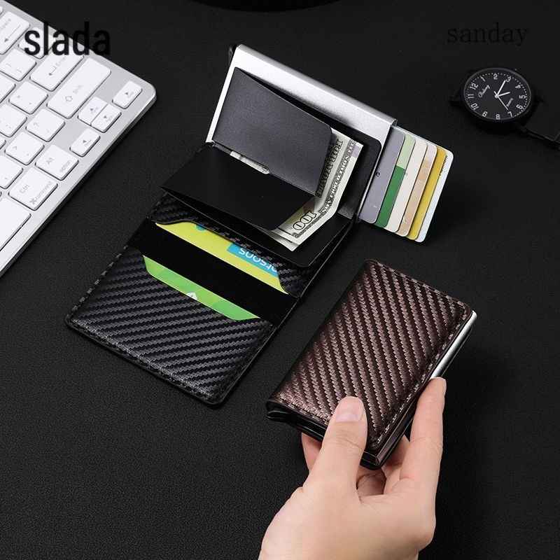 Rfid Mens Anti-theft Card Holder Automatic Pop-up Type Large Capacity Multi-Card Slot กล่องบัตรเครดิตอลูมิเนียมอัลลอยด์