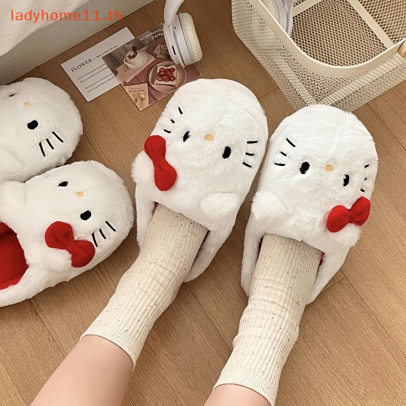 Onelady รองเท้าแตะ บุกํามะหยี่ขนนิ่ม ลายคิตตี้น่ารัก เหมาะกับฤดูใบไม้ร่วง ฤดูหนาว สําหรับผู้ใหญ่ ห้องนอน คริสต์มาส