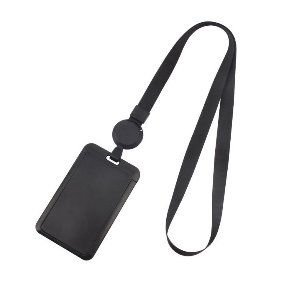 1x กรอบป้ายใส่บัตร หน้าใส หลังทึบ พร้อมสายซิลิโคน สีดำ Lanyards Card Holder