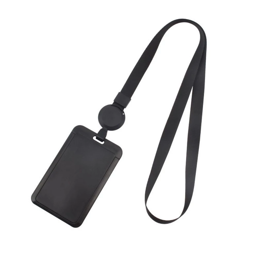 1x กรอบป้ายใส่บัตร หน้าใส หลังทึบ พร้อมสายซิลิโคน สีดำ Lanyards Card Holder