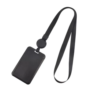 1x กรอบป้ายใส่บัตร หน้าใส หลังทึบ พร้อมสายซิลิโคน สีดำ Lanyards Card Holder