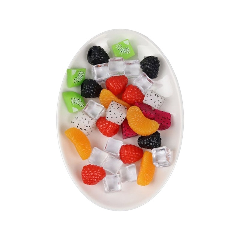 Mya ผลไม้ปลอมที่สมจริง Kiwifruit ชิ้น Dragon Fruit Blocks กลีบสีส้ม 10 ชิ้น