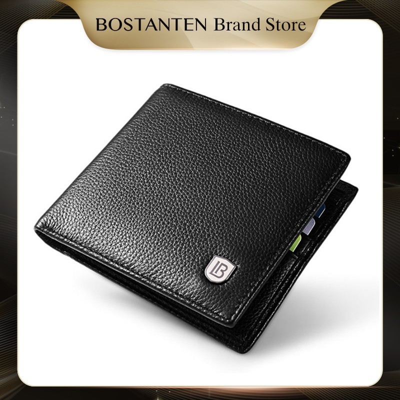 Hitam Bostanten กระเป๋าสตางค์ผู้ชาย รุ่นพับ หนัง PU สีดํา/น้ําตาล