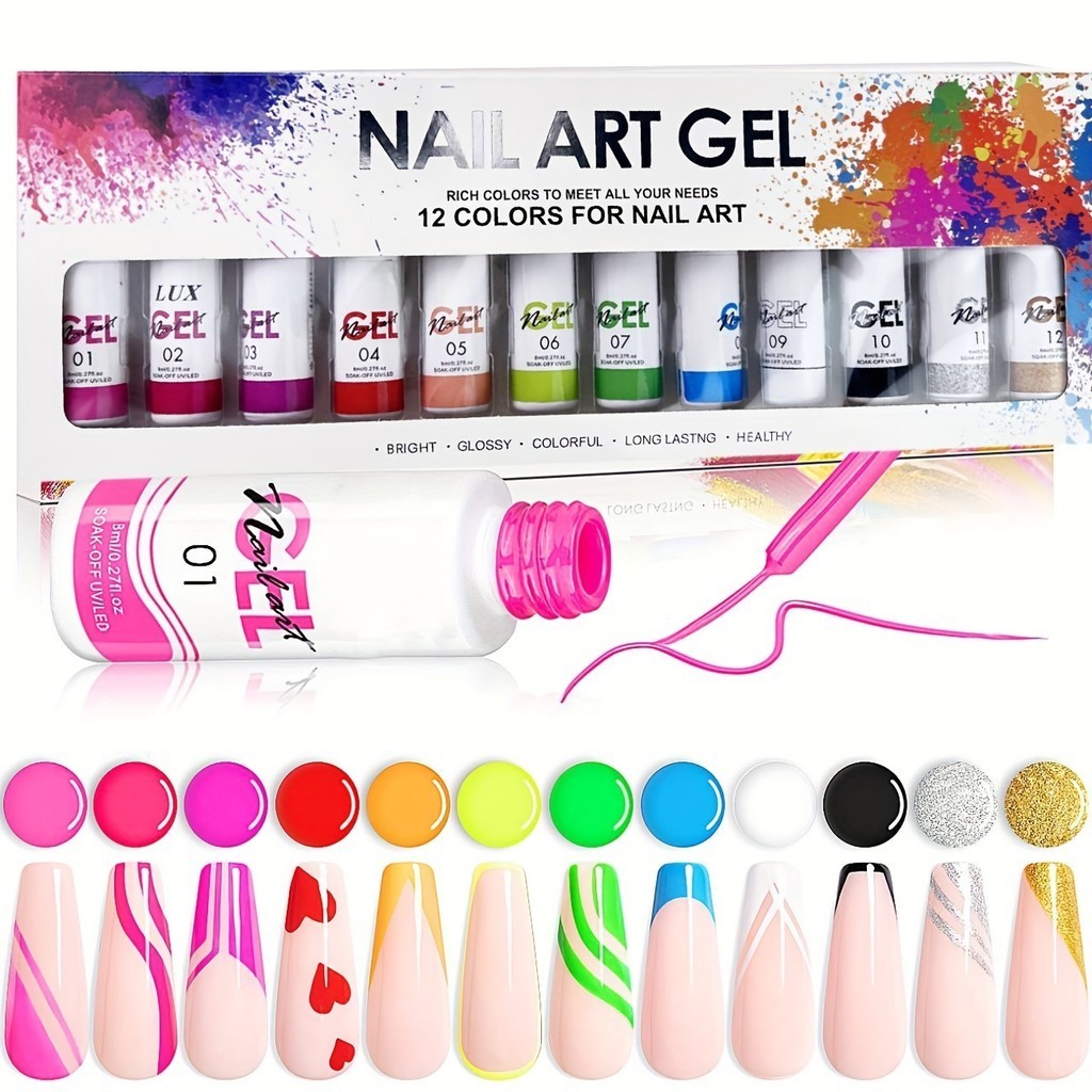 ชุดเพ้นท์เล็บเจล 12 สี, สีอะคริลิก สีเจล UV, ปลายเล็บ DIY สําหรับผู้หญิง DIY