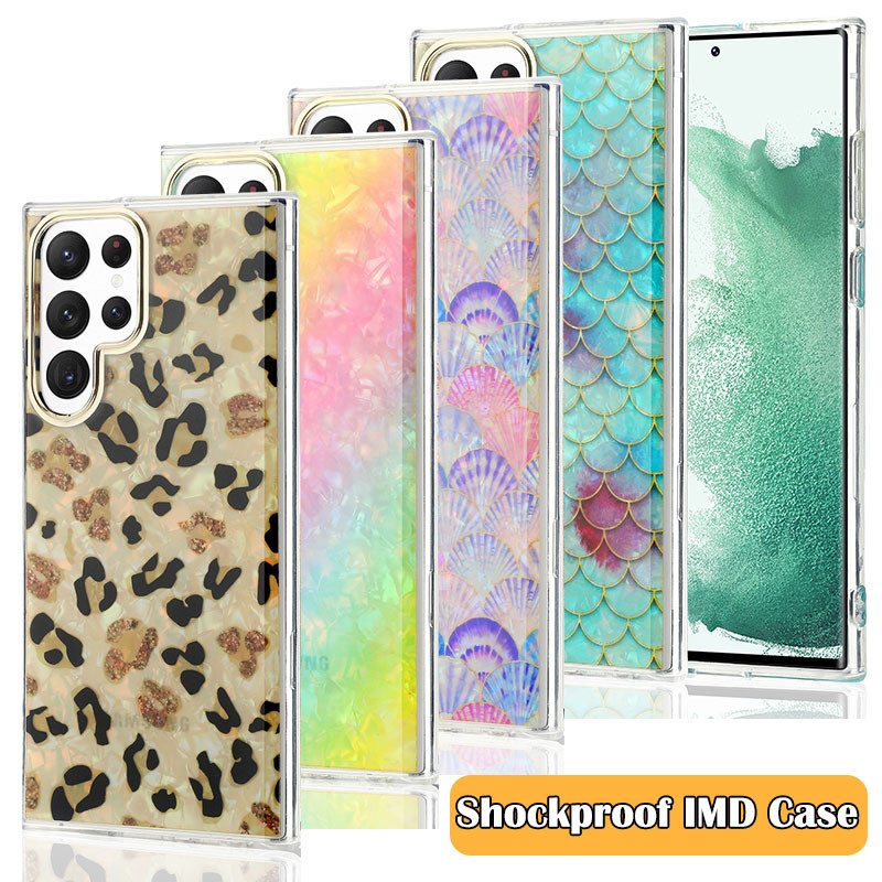 SAMSUNG Hard Imdโปร่งใสหนาหรูหราเสือดาวGlossyเคสโทรศัพท์สําหรับSamsung S24 FE S23 FE Plus S24 S22 Ultra A14 A15 A55 A54 5G Rainbowปกหลัง